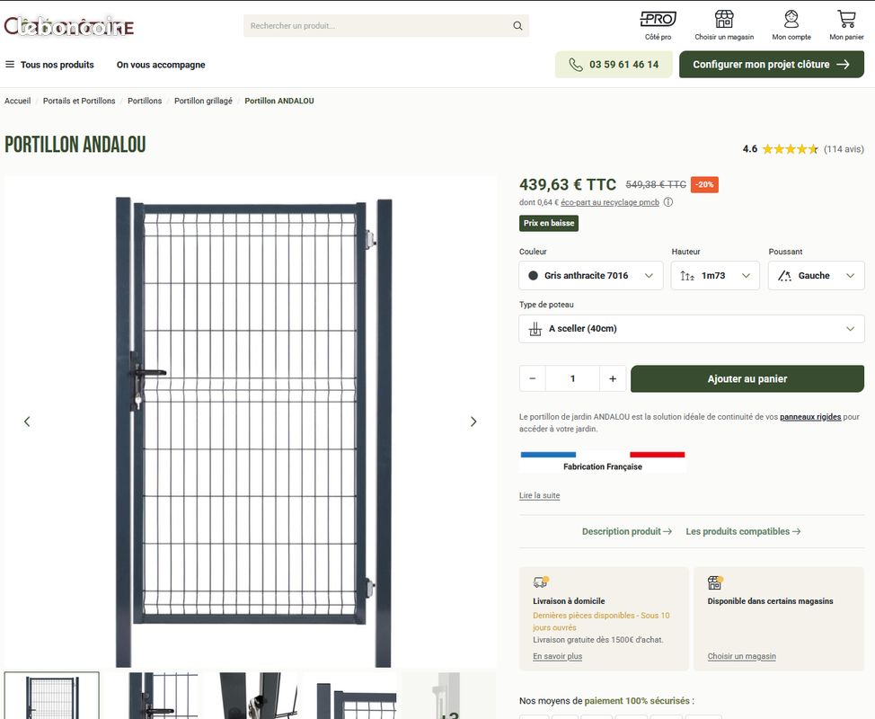 Portillon ANDALOU - Couleur : Gris anthracite 7016- Hauteur : 1m73 (image 2)