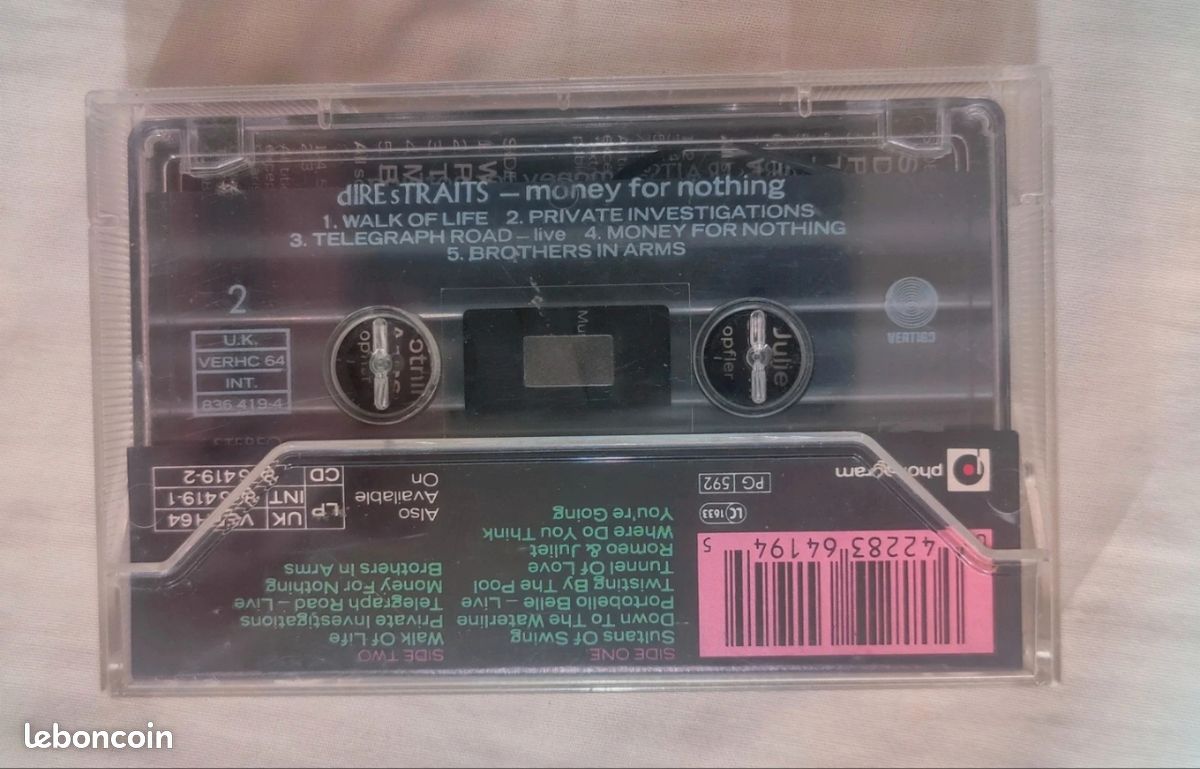 Cassette audio vintage Dire straits money for the nothing (image 2)