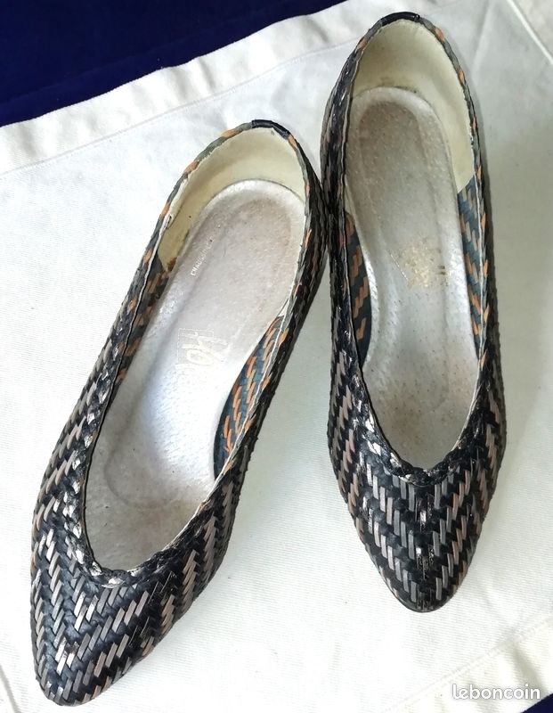 Pour femme, chaussures cuir tressé 