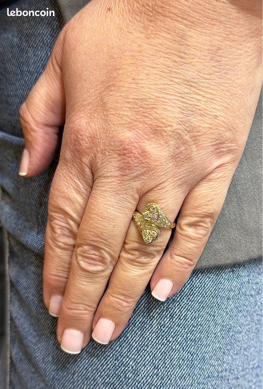 Bague duo cœur en or jaune 18 carats et diamants Montres Bijoux