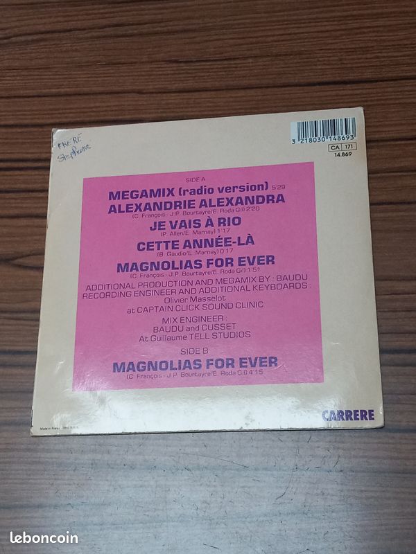 1 disque 45t claude francois megamix tb état (image 2)
