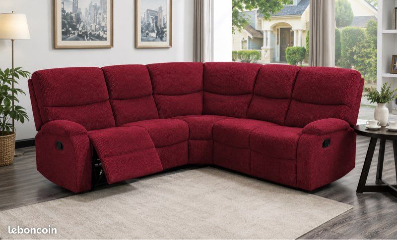 🏠 Housse de canapé d’angle extensible – Angle droit – Rouge bordeaux – Neuve (image 1)