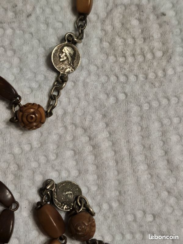 Petit Chapelet Ancien En Bois - Perles Marron Vintage - Occasion