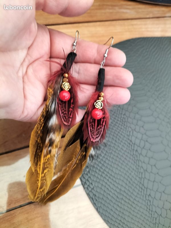 Boucles D'oreilles Pendantes Bronze Perles Larmes Cabochon Oiseau - 18x25 Mm