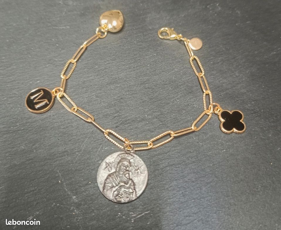 Bracelet Vintage Rigide Large Relief Doré Avec Fond Noirci - Modèle 4004, Occasion