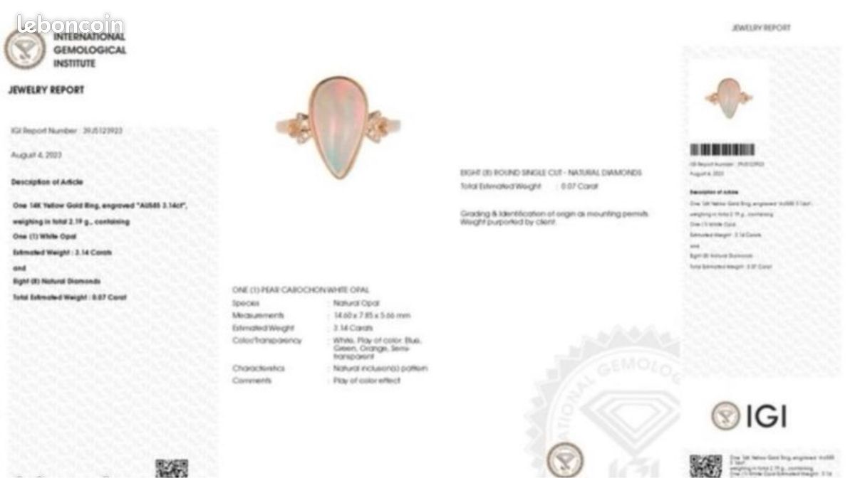 Bague en or 14k opale et diamant (image 4)