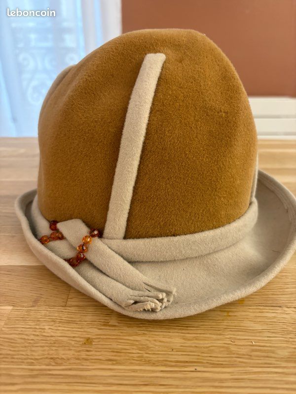 Chapeau Femme Vintage En Raphia Caramel - Boucle Plastique - Années 50/60 - Occasion