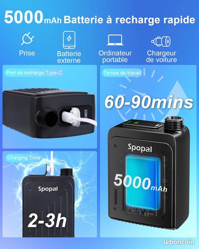 TINIFO Douche de Camping, Pompe de Douche Portable avec Rechargeable