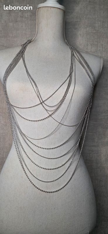 Collier Sautoir Gas Bijoux Avec 6 Pendentifs – Occasion – Longue Chaîne Avec Breloques