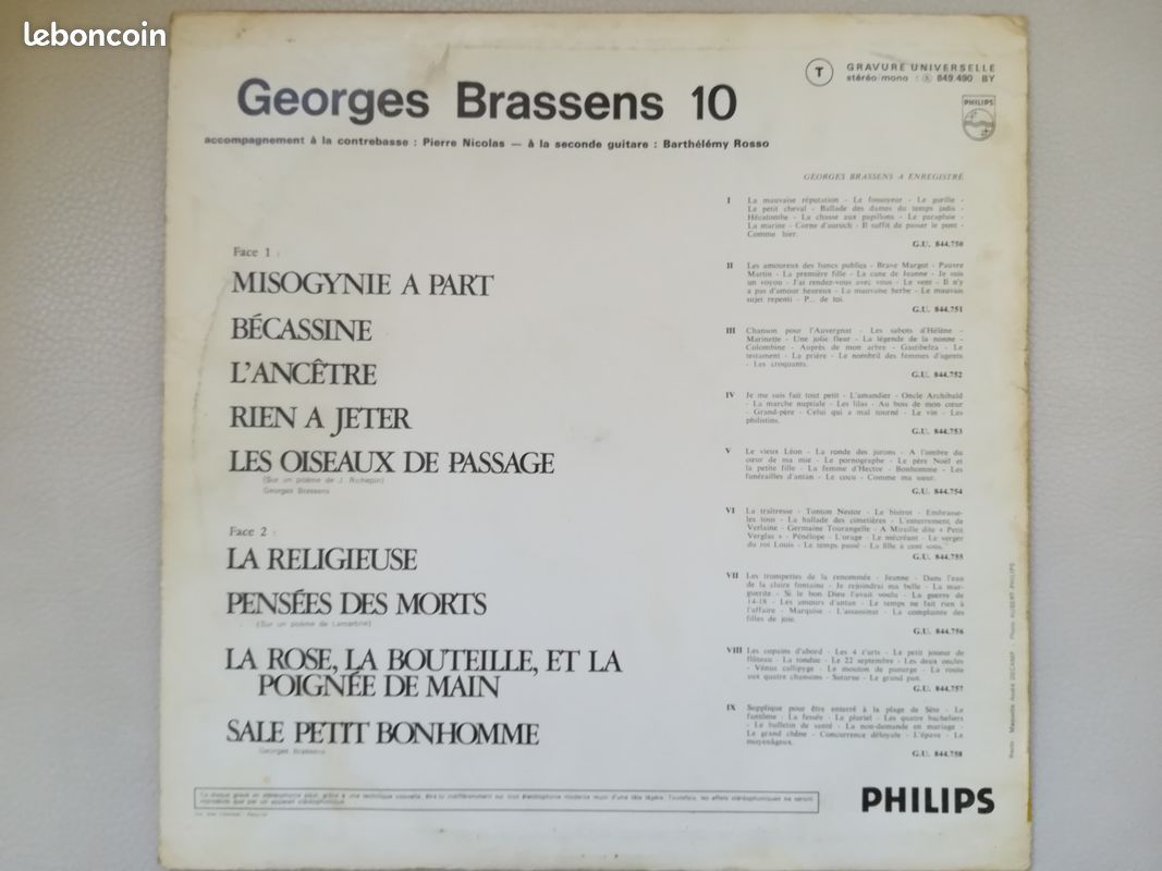 Disque Vinyle Georges Brassens X Philips 849 490 BY (image 2)