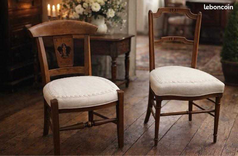 Duo de Chaises de Style Rustique & Directoire – Bois Massif et Lin (image 2)