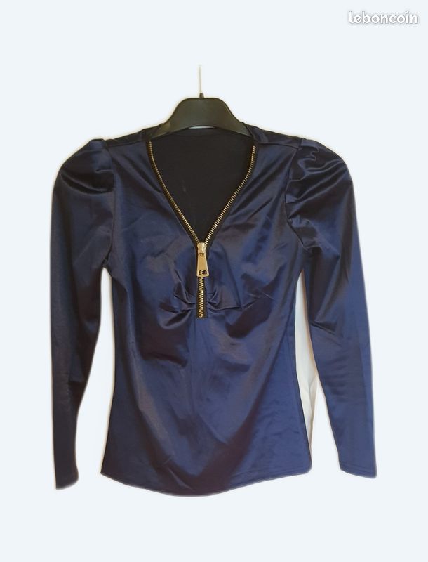 T-shirt en satin bleu marine pour femme (image 1)