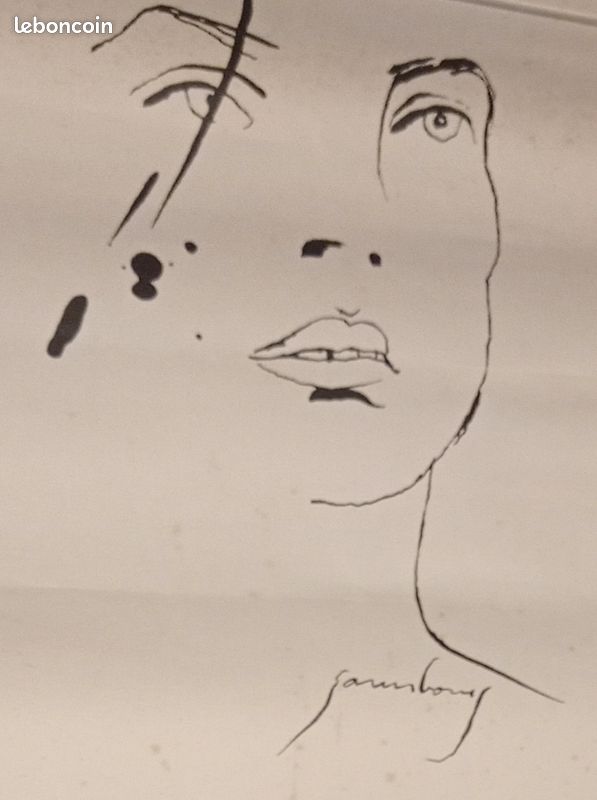 Dessin Serve Gainsbourg dedicacé pour tournée Jane Birkin 1991 (image 1)