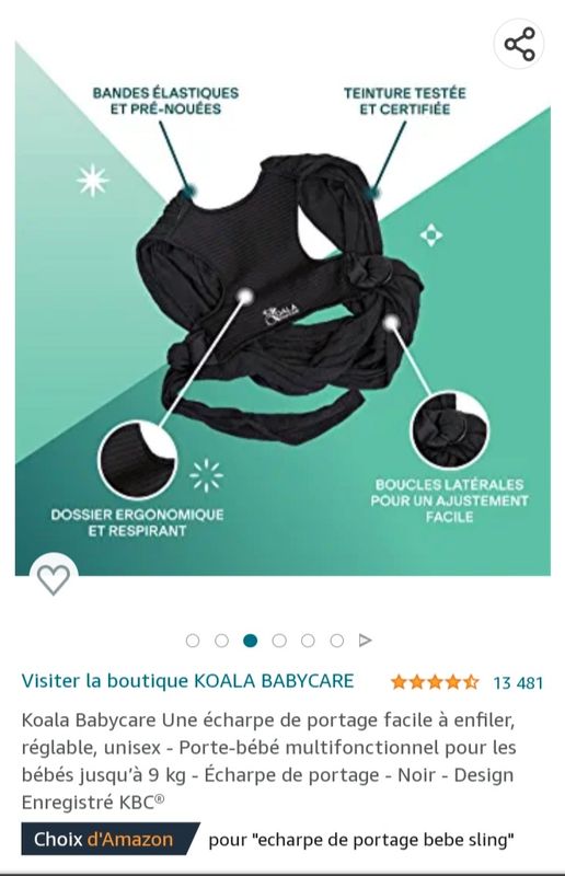 Koala | Babycare Echarpe de Portage Bébé Réglable Noir | Porte-Bébé Jusqu'à  9 kg
