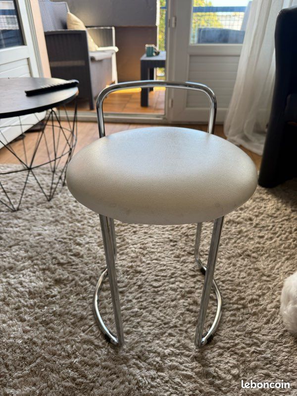 Tabouret, vintage, design, blanc et inox (image 1)