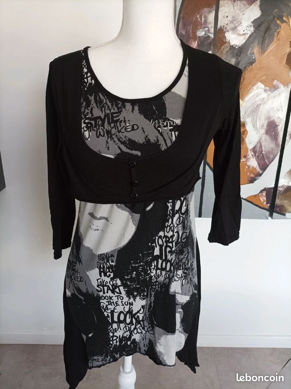 9 - Tee-shirt léger manches longues noir et gris (image 1)