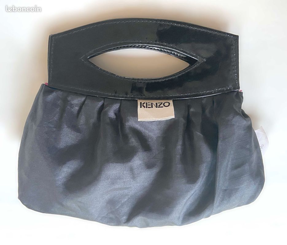 Petit sac pochette satin noir fleurs roses Kenzo© vintage (image 5)