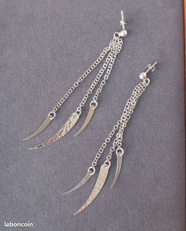 Boucle D'oreille Pendentif Ancienne En Argent Massif - Bijou Vintage Du 19ème Siècle