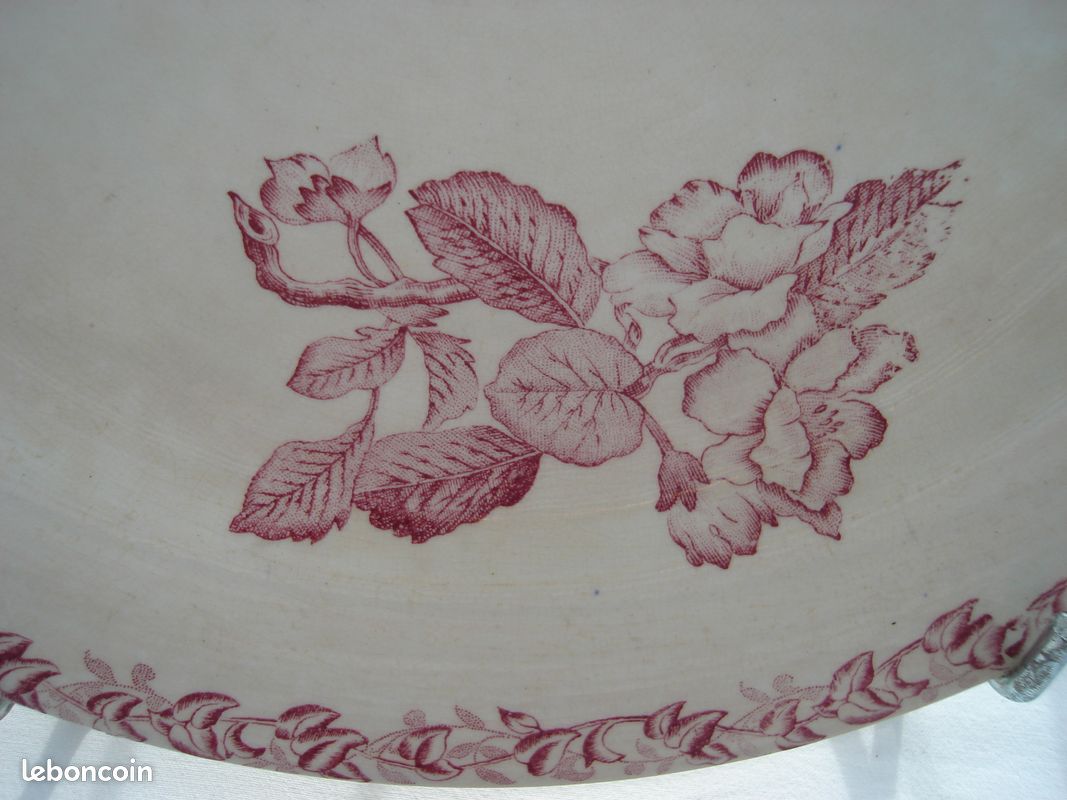 Ancien plat de service Terre de fer Onnaing- modèle Fleurs jetées (image 3)