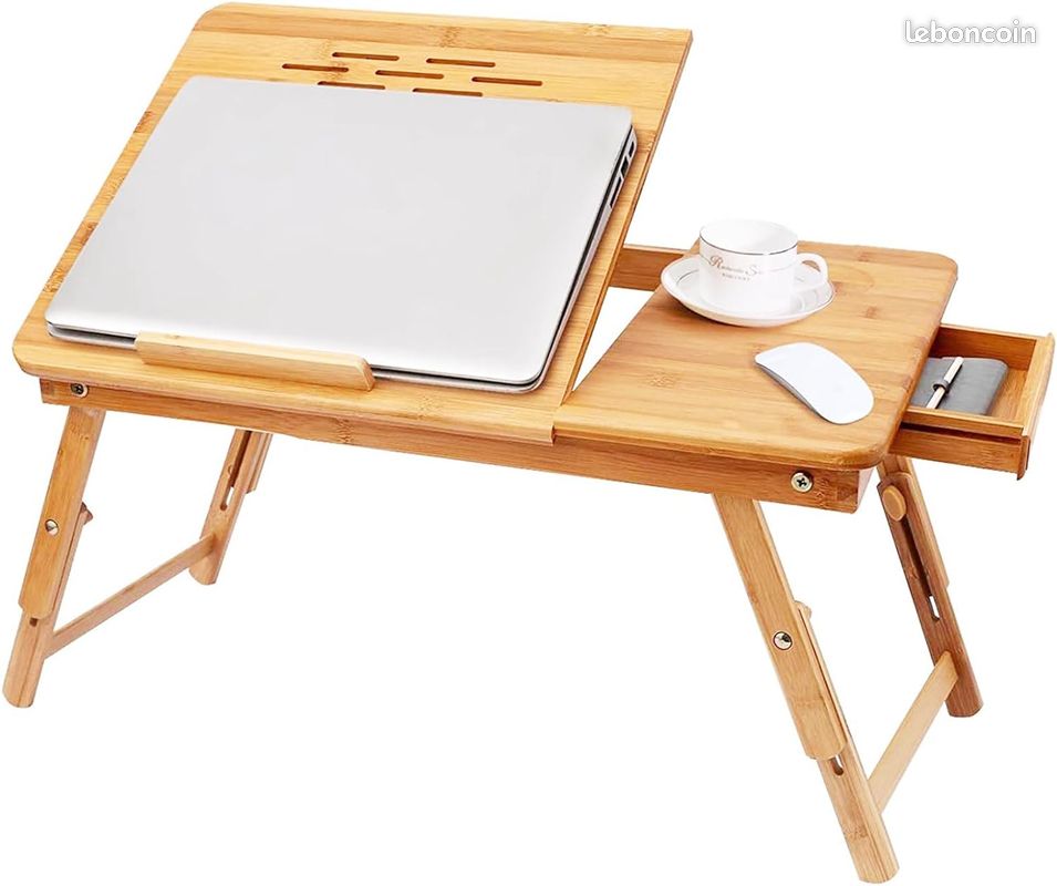 BATHWA Table d'ordinateur portable Table de lit Lapdesks pour lecture ou petit-déjeuner et table à dessin Ordinateurs portables réglables en hauteur Pliable 55 x 35 x 29 cm (image 1)