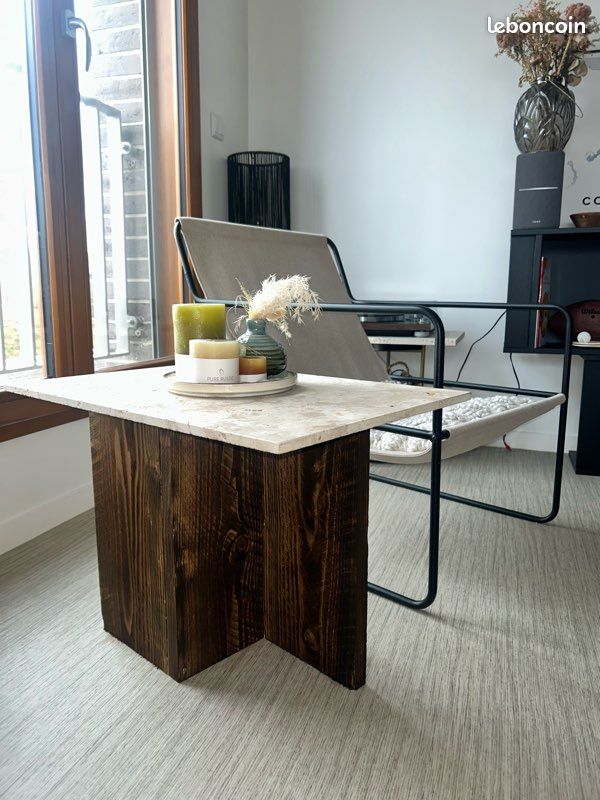 Table basse en travertin et bois (image 3)