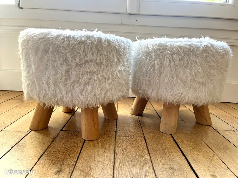 Tabourets x2 poilus cosy blanc et bois (image 10)