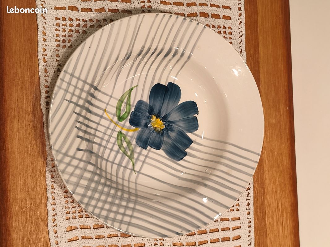 Lot 5 Assiettes Creuses Digoin Sarreguemines Valentin 23 Cm - Céramique Blanche Motif Fleur