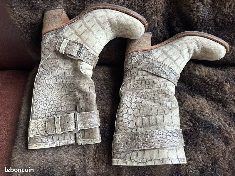 Bottes En Peau De Lézard Beige Free Lance - Pointure 37 (Occasion Authentique)
