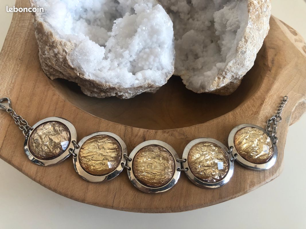 Bracelet beige doré métal argenté (image 2)