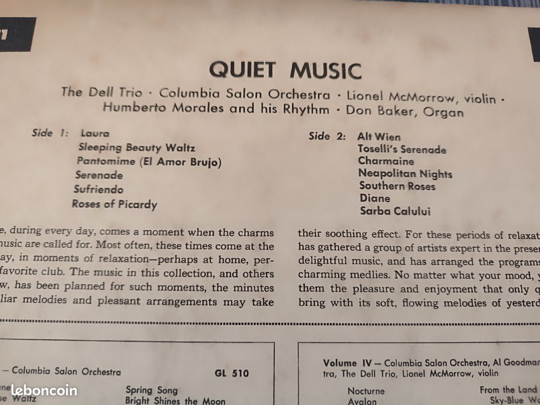 Vinyl vintage rare "Quiet Music, the Dell trio Columbia salon Orchestra (image 4)