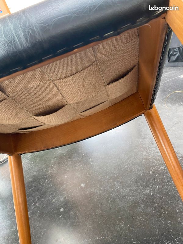 Chaise vintage cuir & bois (image 7)