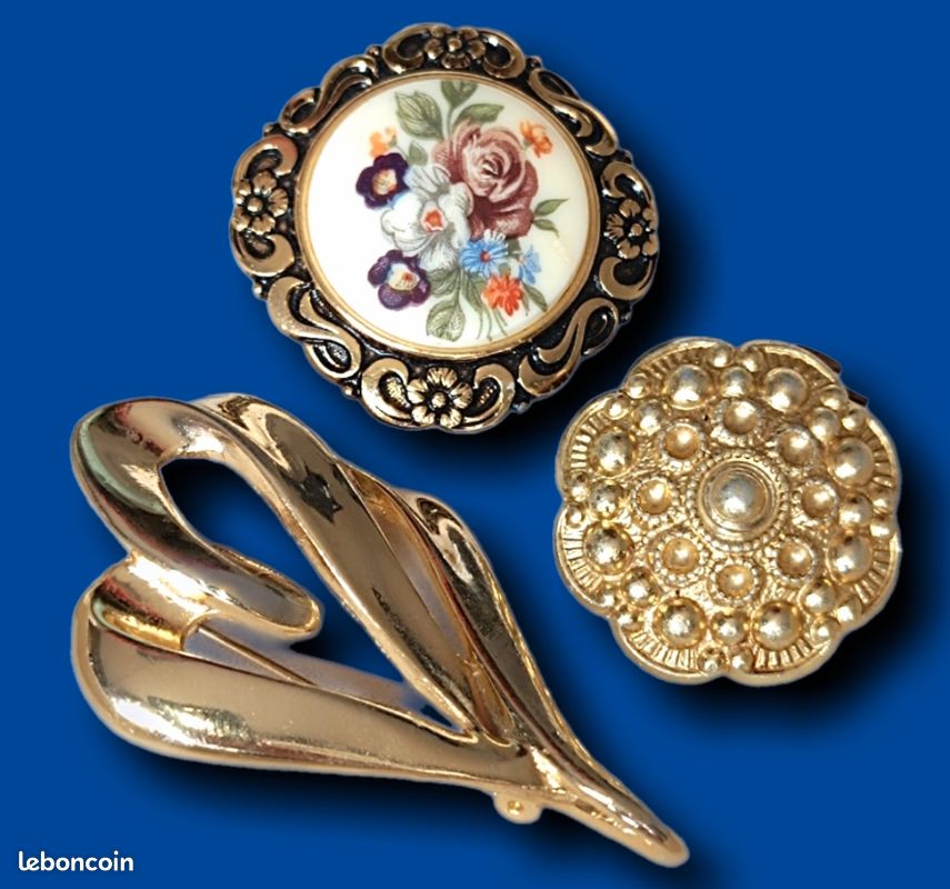 Lot De 3 Broches Vintage Anciennes - Occasion - Parfait Pour Collection Ou Customisation