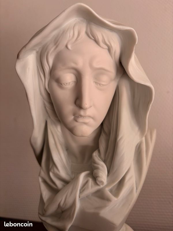 Ancien Sculpture Vierge Marie Voilée Mater Dolorosa Mère Douleurs Renaissance Baroque Biscuit XIXème (image 2)
