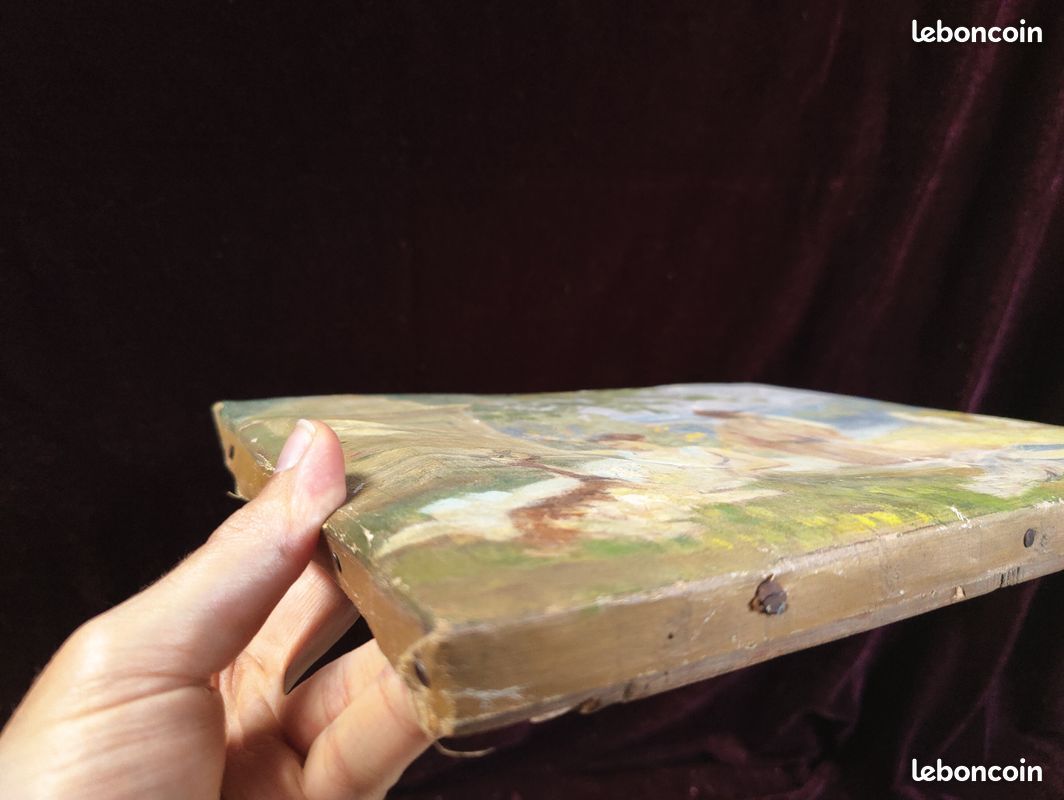 Petit Tableau Ancien Peinture Huile HST Ecole de Barbizon Paysage Campagne Scene de Genre Elegante Art Nouveau Belle Epoque Annee Folle Esquisse Pochade Chevre Chien Animal Animaux XIX 19 XX 20 (image 15)