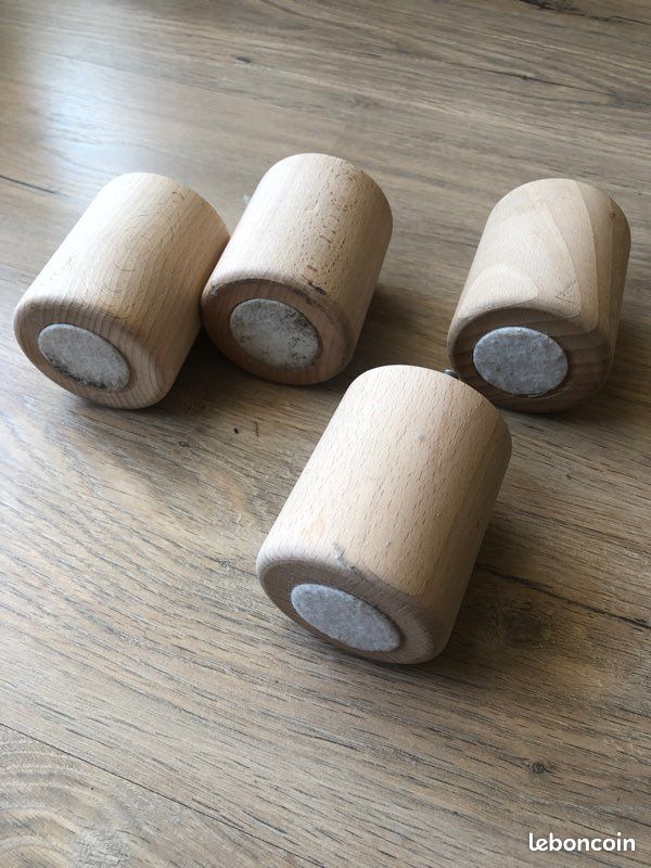 4 Pieds de meuble / lit rond en bois de hêtre clair 8 cm (image 2)