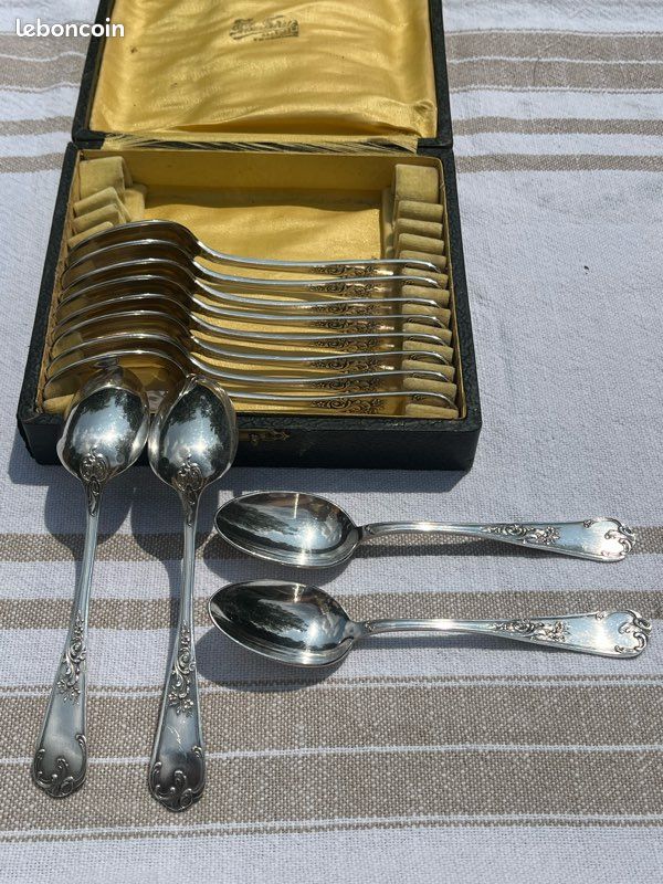 Service à glace 12 cuillères et couverts argenté modèle art