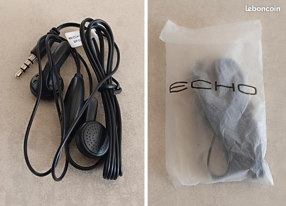 NEUF, 1 jeu d'écouteurs intra-auriculaires + micro filaire ECHO pour téléphone portable - Prise jack 3,5 mm - Couleur noir (image 1)