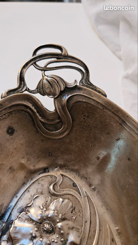 Coupe de centre de table ovale en métal argenté de style Art nouveau (Jugendstil)WMF 1900 annonce 602 (image 3)