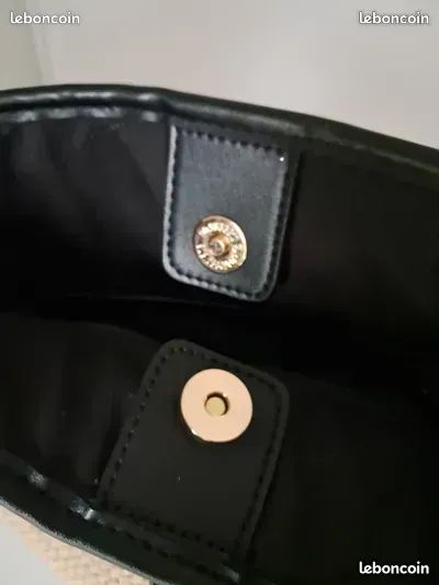 Sac à main noir et beige tressé avec bandoulière, fond rond NEUF 10 (image 8)