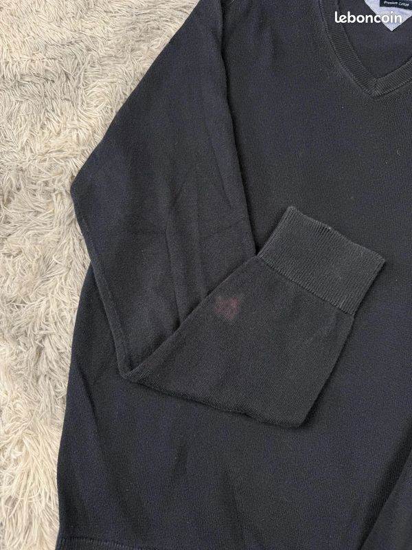 Pull à col V Tommy Hilfiger coton brodé bleu marine Homme taille L #PTM345 (image 7)