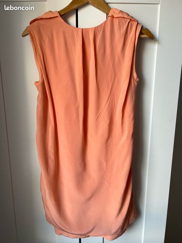 Robe De Cocktail Maje En Soie 100% - Taille S (Taille 1) - Couleur Beige - Longueur Genou - Sans Manches - Occasion Très Bon état