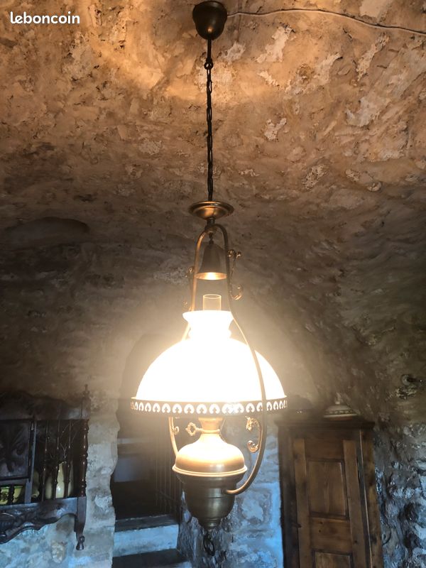Luminaire opaline laiton ancien (image 1)