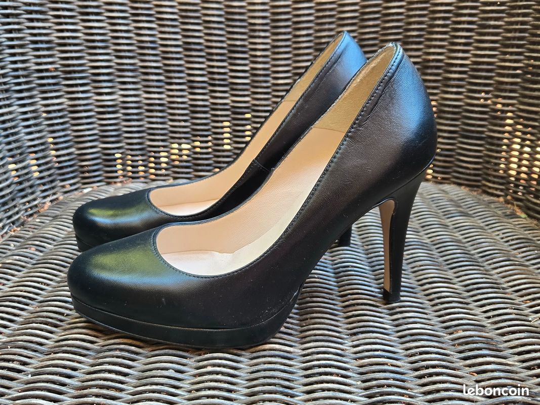 👠✨ Minelli – Escarpins plateforme cuir noir – Made in Spain – Talon 10 cm – T.37 🖤 (image 2)