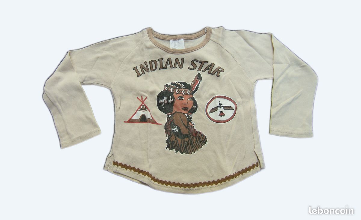 Tee-shirt manches longues, motif indienne, taille 4 ans (image 1)