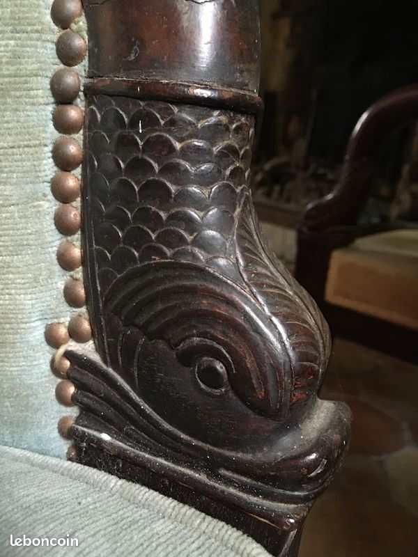 Bergère début XIX Empire à tête de dauphin acajou (image 2)