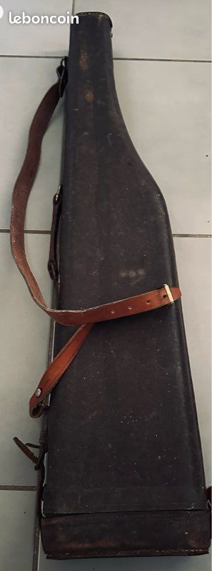 Etui vintage jambon superbe etat en toile et cuir 75 cm pour fusils