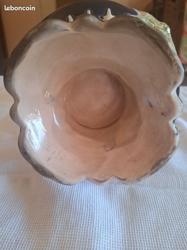 Vase Ancien Barbotine Bleu Cobalt & Email Relief - 35cm (image 9)