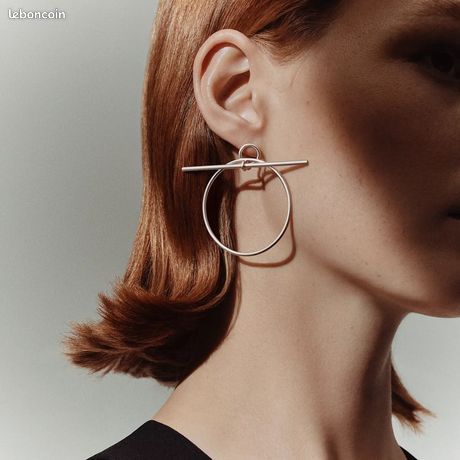 Boucles D'oreilles Vintage Hermès En Argent Massif - Occasion