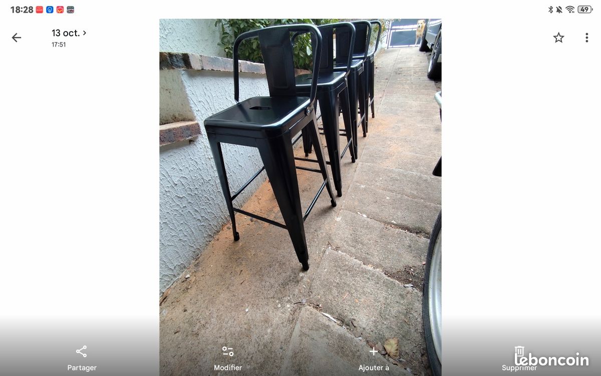 Lot de 4 chaises/ tabourets hauts de bar ou ilot cuisine en métal noir, repose pieds et assise renforcée (200kg) (image 2)