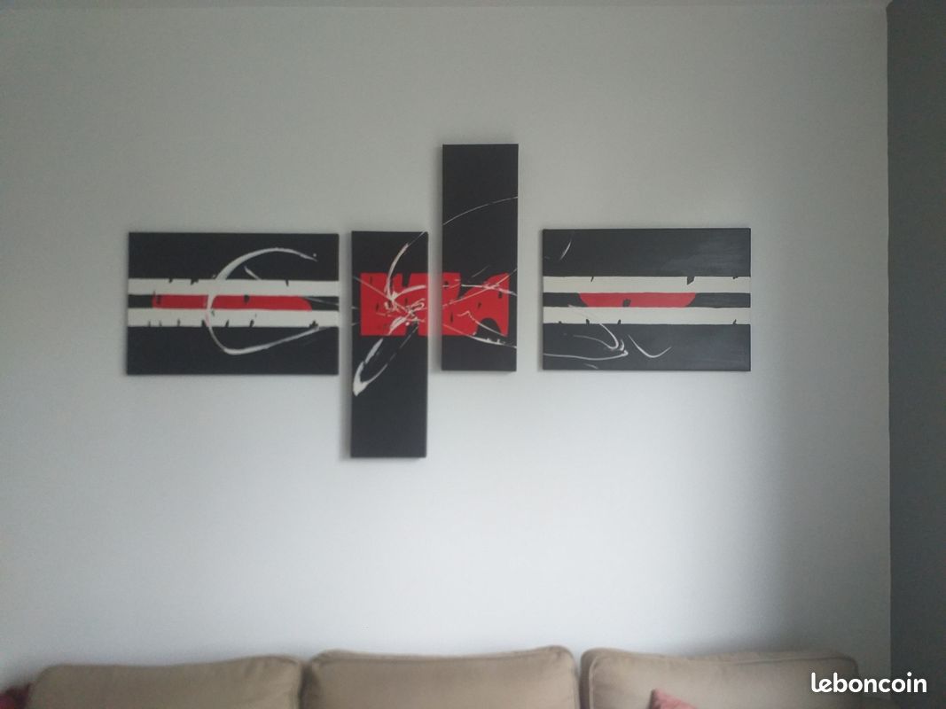 Triptyque grand format noir rouge blanc (image 1)